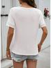 2026 Women's Casual V-neck Short-Sleeved Waffle Knit Top with Lace Patchwork