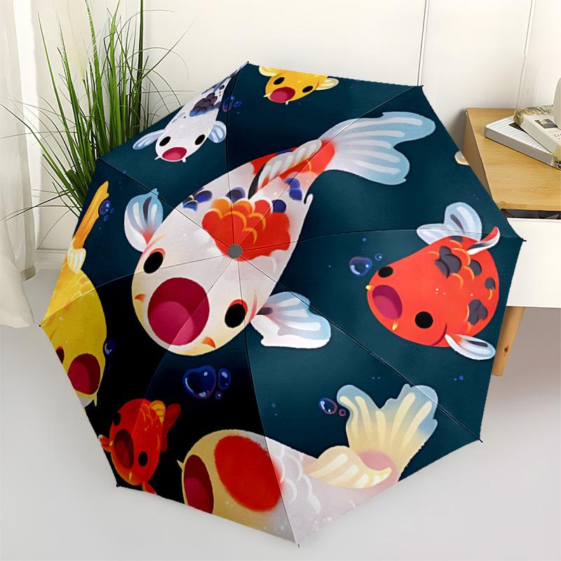 1pc Koi Pond Automatic Folding Umbrella Portable Collapsible Design, 8-Rib Iron Frame, Durable Fabric, All-Season Casual Outdoor 200