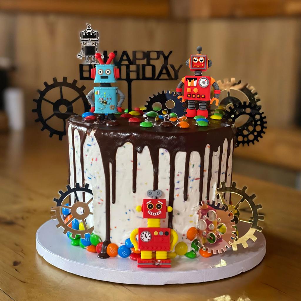 11 st Robot Tårtdekorationer för Pojkar Robot Födelsedag Robot Tårta Muffin Dekorationer Robot Figurin för Robot Födelsedagsfest Tillbehör