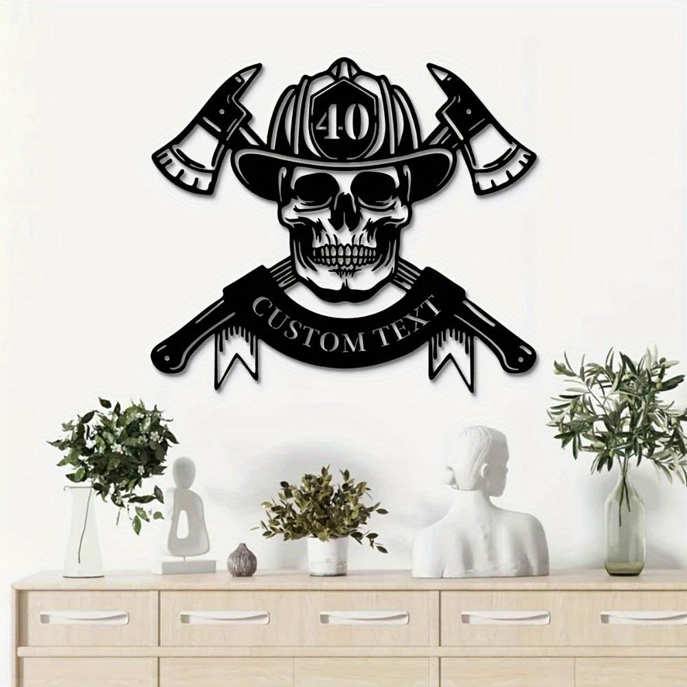 Metal Skull Axe Wall Art Firefighter Decor Indoor Outdoor Cottage Home