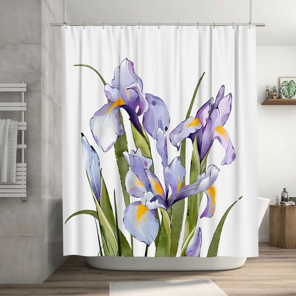 Elegant Iris Shower Curtain Decorative Bathroom Set With Vibrant Floral Design Waterproof Durable Easy To Install And Maintain