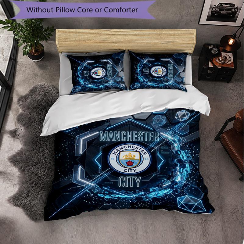 Manchester City Vzor 3dílná povlaková souprava na lůžko Měkký mikrovláknový povlak na přikrývku s povlaky na polštáře do ložnice