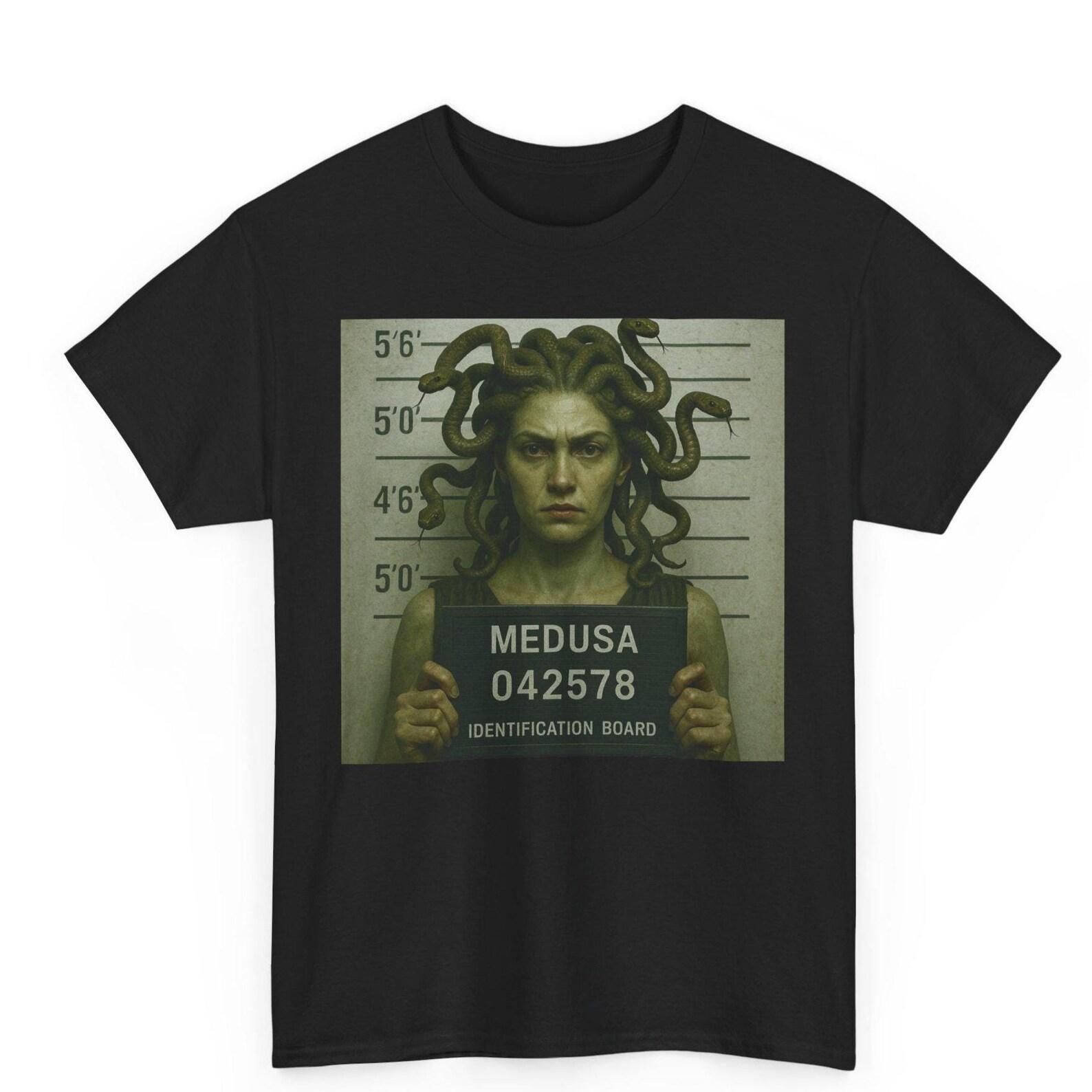 Medusa Mugshot T-Shirt: Retro Comic Greek Mythology Graphic Tee S