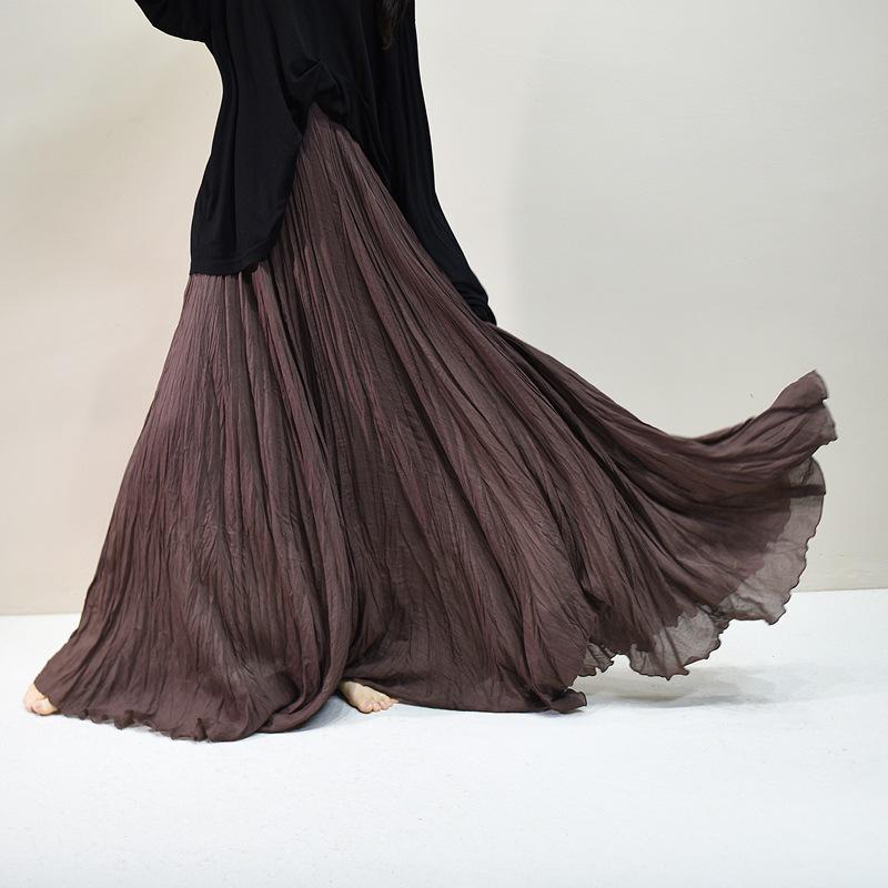 Pleated Cotton Linen Textured Midi Skirt, Women's Spring/Summer 20256 Collection, Large Hem, Floor-Length, Simple Design.