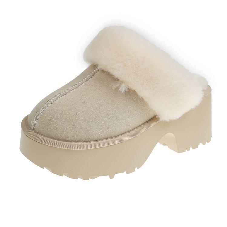 Height-increasing Leather Thick-soled Low-top Fluffy Snow Boots 2025 Winter New Short Boots Warm and Velvet Snow Cotton Shoes