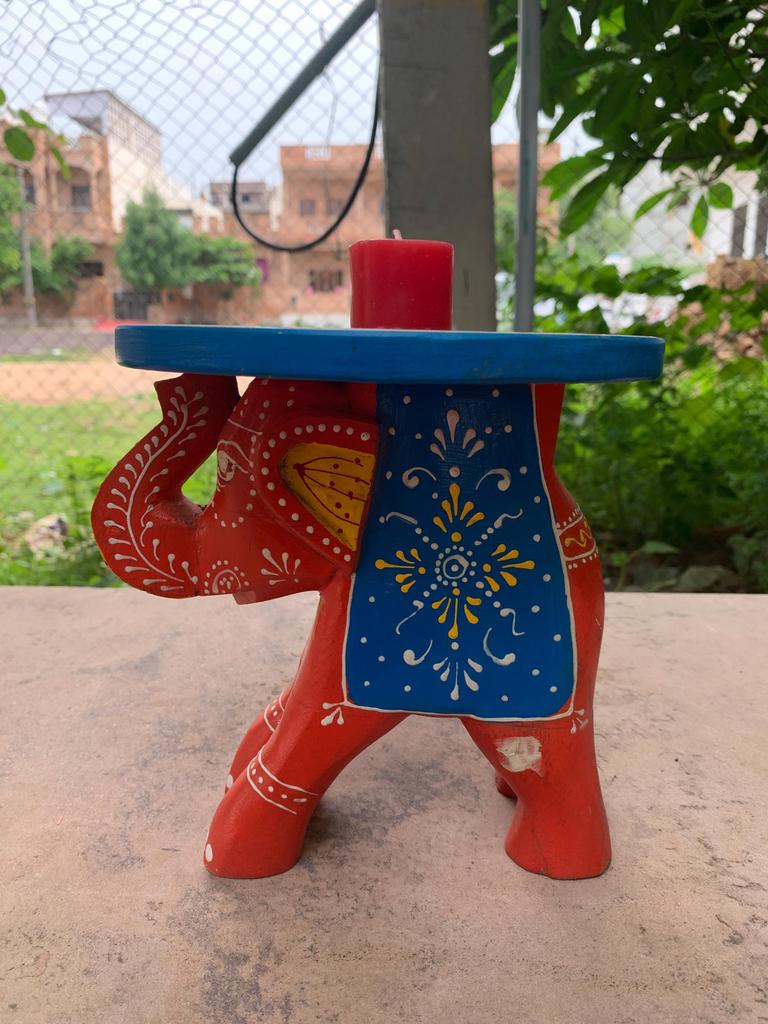Hand Carved Elephant Stool: Wooden Antique Chowki Indian Decor