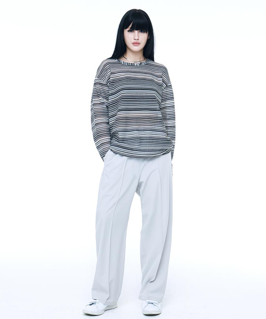 C WEAR BY THE GENIUS Oversized See-Through Craft Knit Pullover Black