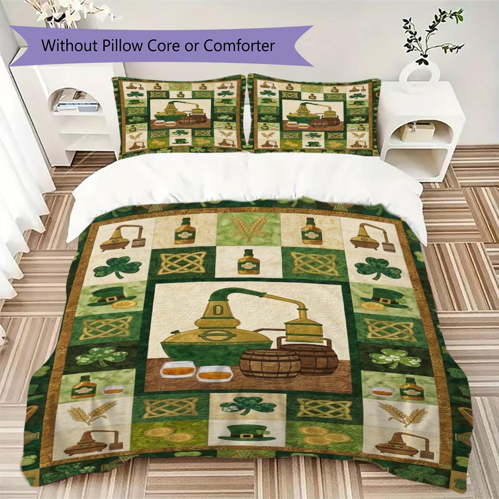 St.Patrick's Day Pattern Bedding uilt Set uilt Cover Pillowcase Home Decoration Birthday Gift (1 * duvet cover + 2 * pillowcase without core)74