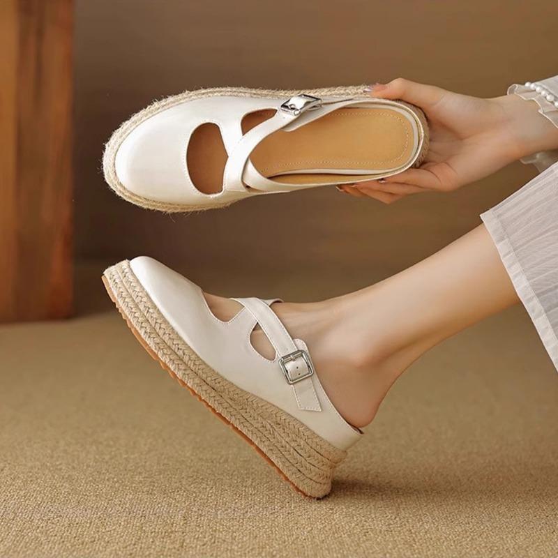 New High-end Niche Thick-soled Mary Jane Shoes Inner Height-increasing Bag Head Slippers Women's Summer Wear High Heels