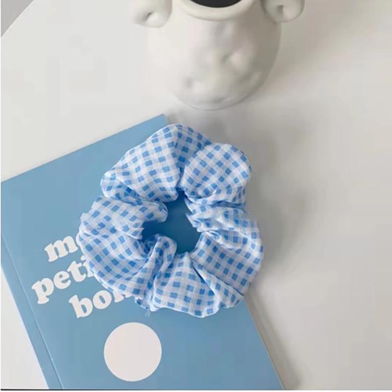 

Blue Sea Salt Floral Polka Dot Plaid Scrunchie - Korean Style High Ponytail Hair Tie