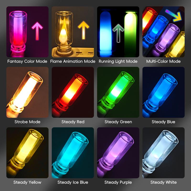 2x Car USB LED Rainbow Color 5V Retro LED Bulbs RGB Night Light Yellow Candle Style Camping Incandescent Decorative LED Lighting