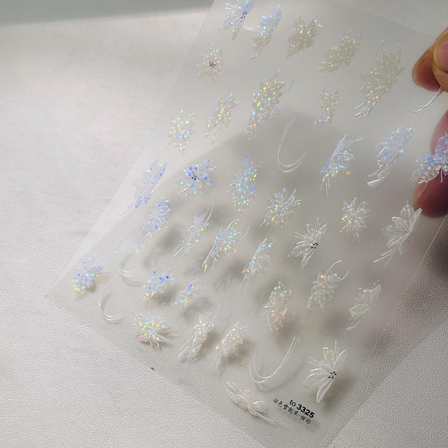 Лазерная белая полупрозрачная цветочная наклейка для ногтей своими руками креативное — фото 7