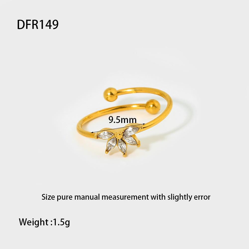 Anello geometrico a forma di fiore placcato oro 18 carati con perle sintetiche e zirconi