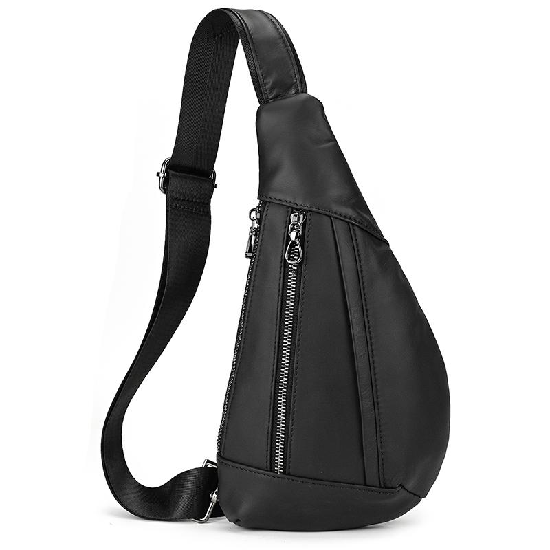 Mans 100% Genuine Leather Sling Bag Men Messenger Bags for Men Black Chest Bags for Phone Casual Sport Shoulder Bag