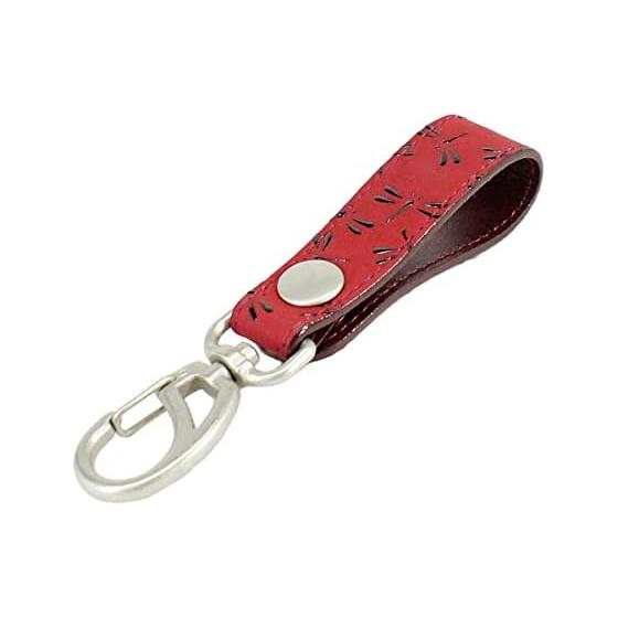 Inden-ya Belt Strap Keychain B, Deerskin, Red Base x Black Lacquer, Dragonfly Pattern 4701-03-008
