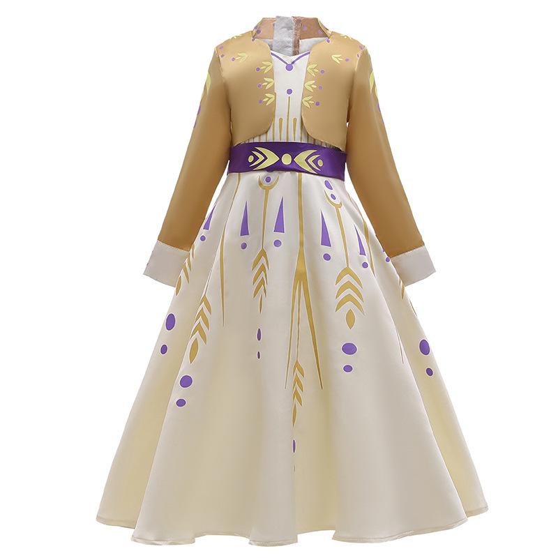 Girls Snow Queen 2 Royal Anna Costume Deluxe Princess Dress Frozen Role Playing Toddler Elsa 2 Elegant Frock Halloween Clothes