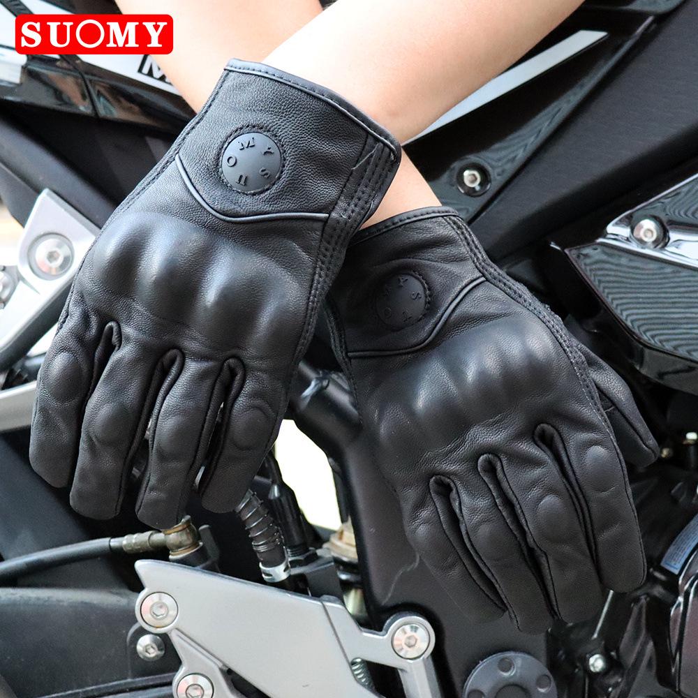 SUOMY Leather Motorcycle Riding Gloves - Touchscreen, Wear-Resistant for Men & Women