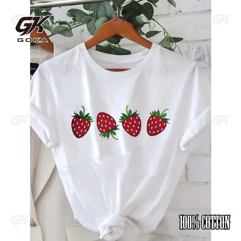 

Fashion Cartoon Strawberry Casual Fashion Trend Printed Women s Round Neck Hipster Fashion Y2K Harajuku Short Sleeved T-shirt 4XL