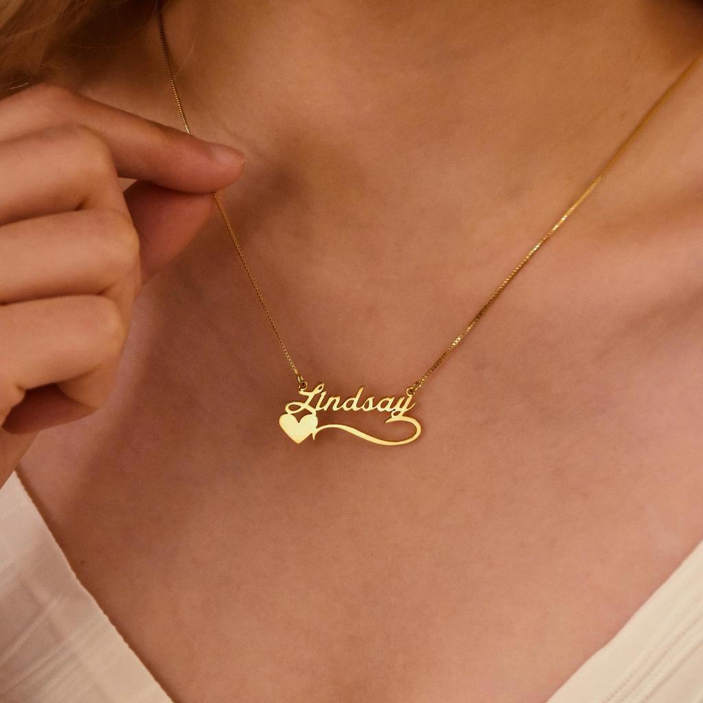 Personalised Name Necklace With Heart Engraved Heart Necklace Heart Name Necklace Custom Heart Necklace Mothers Day Gift