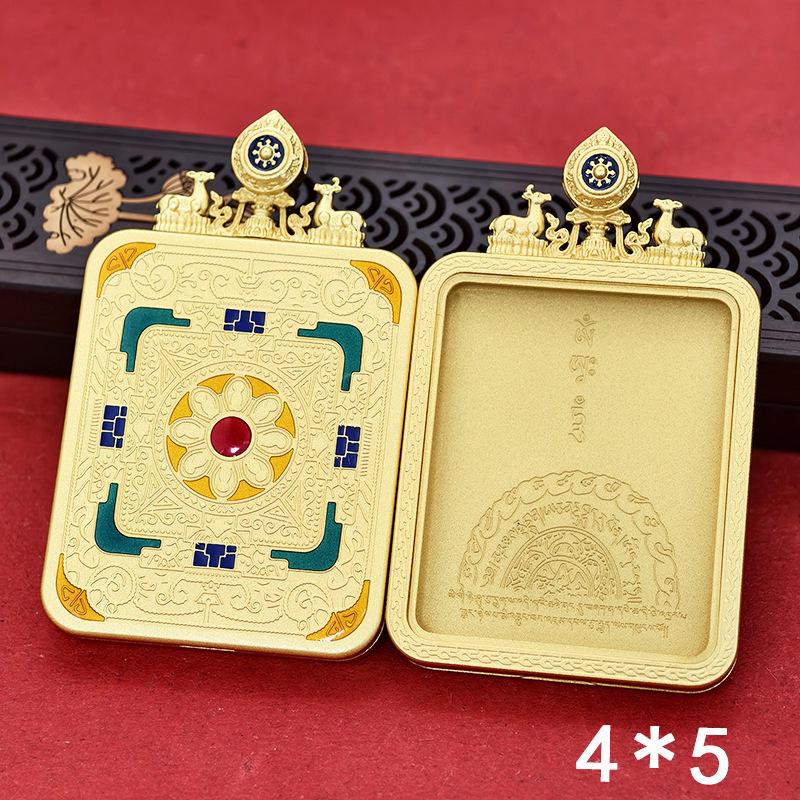 Tibetan Thangka Gold Necklace: Non-fading, Waterproof GAU Box Pendant, Multi-size Options