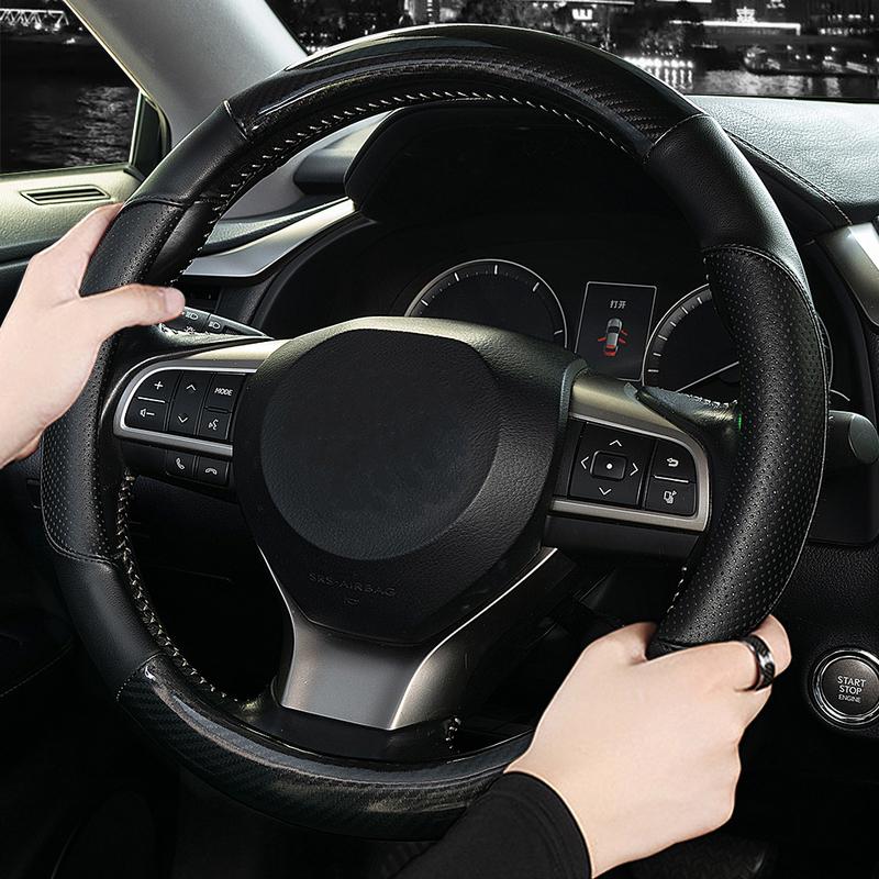 Carbon Fiber Car Steering Wheel Cover Perforated Leather 38cm 15 inch For Toyota RAV4 Hilux  Corolla Camry Prius Land Cruiser