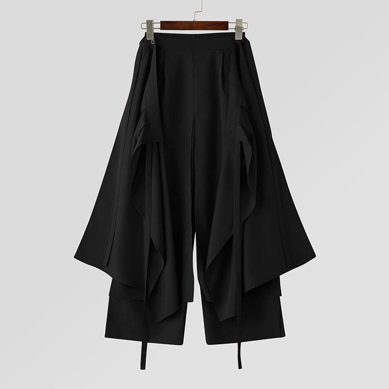 

INCERUN Men Elastic Waist Irregular Layers Fake Two-piece Casual Loose Pants Trousers M
