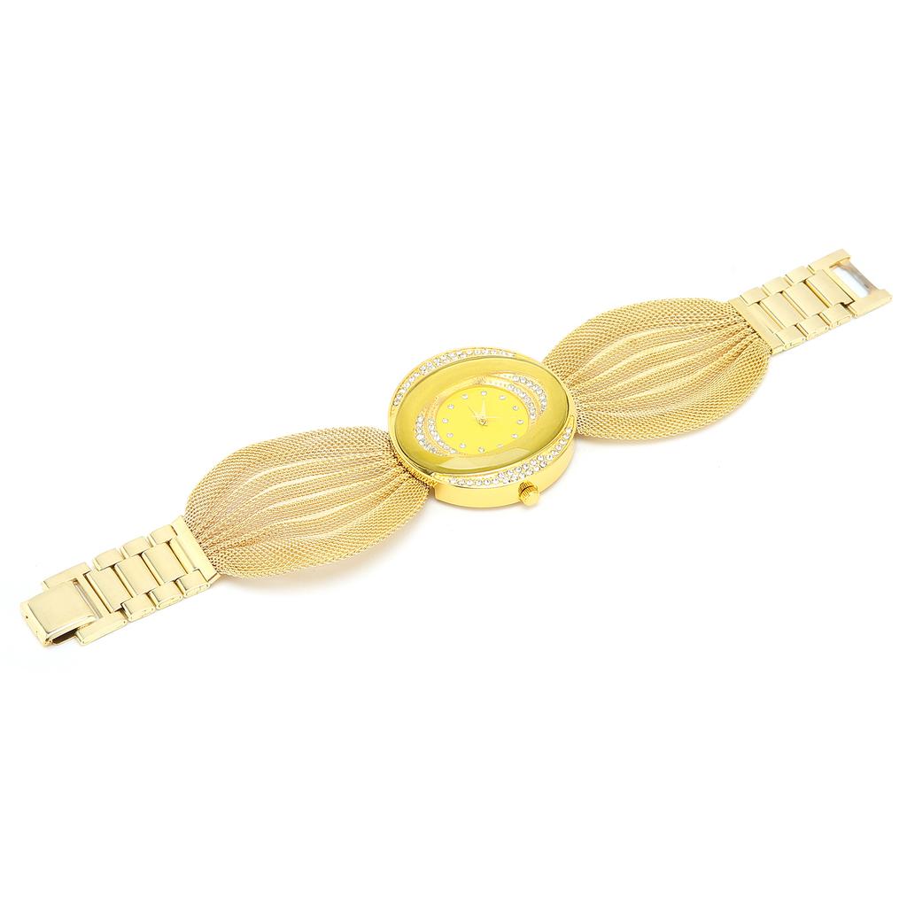 Fashionable Women Watch Wide Mesh Belt Quartz Shining Elegant Wrist Watch for FemaleGold