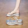Fashion CRLAYDK Slide Sandals for Women Strappy Ladies Fashion Platform Open Toe Walking Wedge Rhinestone Beach Vacation Slippers