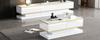 Set Moderno Bianco Lucido per Supporto TV e Tavolino, Console TV con 3 Cassetti, Tavolino con 2 Cassetti, Bordi Dorati, per il Salotto