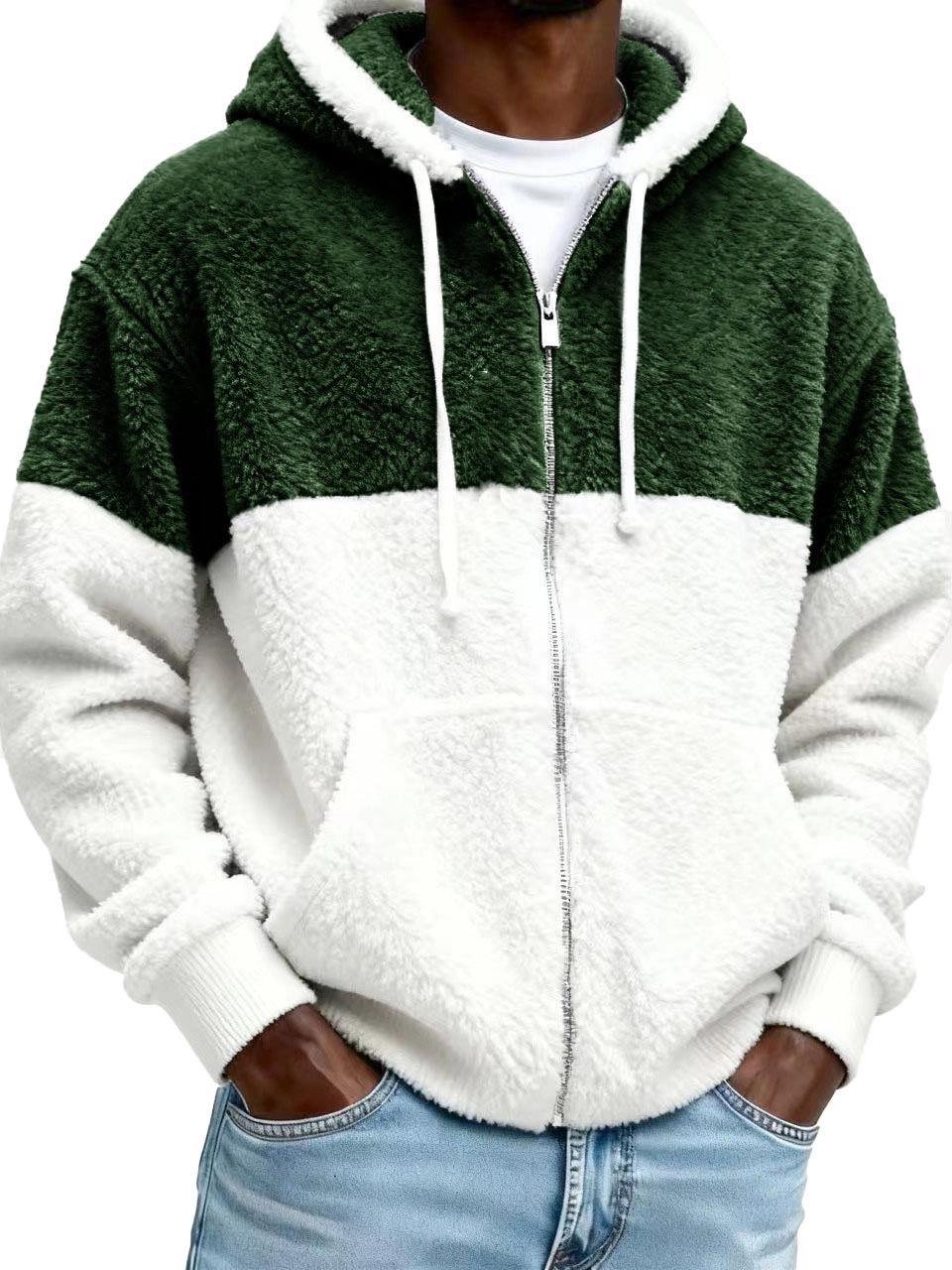 

Men s Autumn/Winter Fur Hooded Sweatshirt Jacket Cardigan 4XL темно-зелений колір