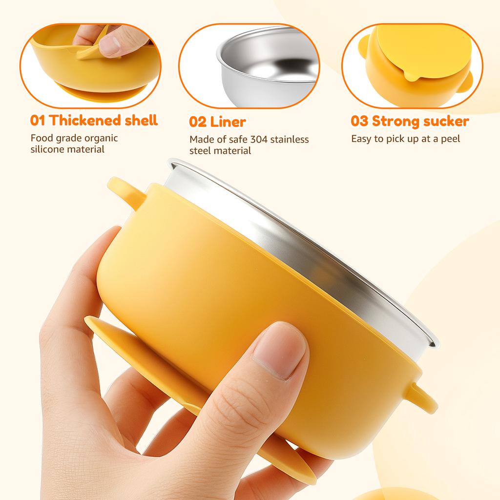 4Pcs 304 Stainless Steel Baby Bowls with Removable Silicone Sleeve Non Slip Toddler Suction Bowls Snack Containers for Toddlers