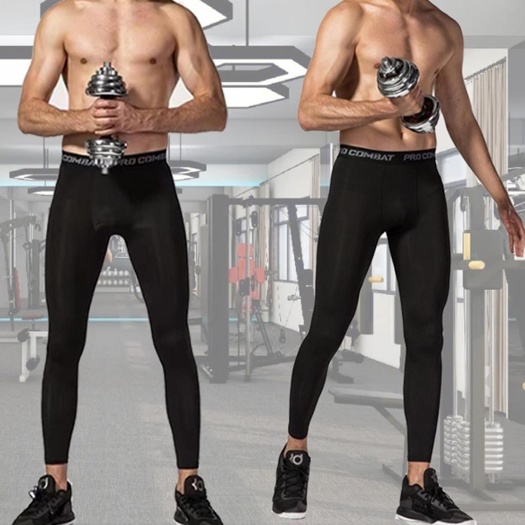 Pantaloni da yoga da uomo a tinta unita ad asciugatura rapida, leggings snellenti, pantaloni a compressione, strati di base, leggings attillati da yoga