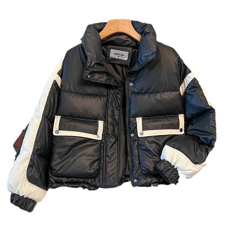 Color-blocking short cotton jacket women's 2025 new winter loose warm cotton jacket stand-up collar bread jacket cotton jacket
