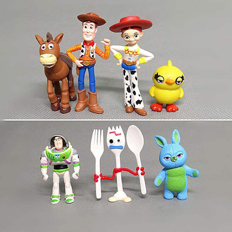 7pcsDisney Toy Story 4 Cartoon Buzz Lightyear Woody Jessie Bullseye Horse Forky Bunny Rabbit Doll Decorative Ornament Gift Toys