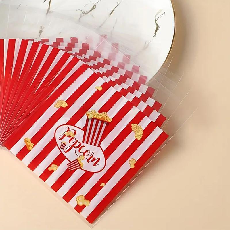 50/100 Pièces Sacs Cadeaux Design Popcorn 13*10Cm Rayure Rouge Blanche Sacs Auto-Scellants Biscuits Bonbons Sacs à Snacks Décoration de Fête