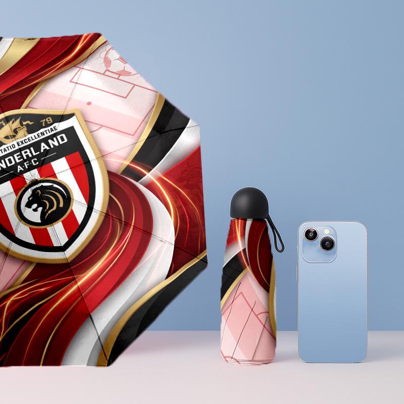 Sunderland Football Pattern Printed Mini 5 Folds 8 Ribs Compact Umbrella Windproof Waterproof Lightweight Portable Folding