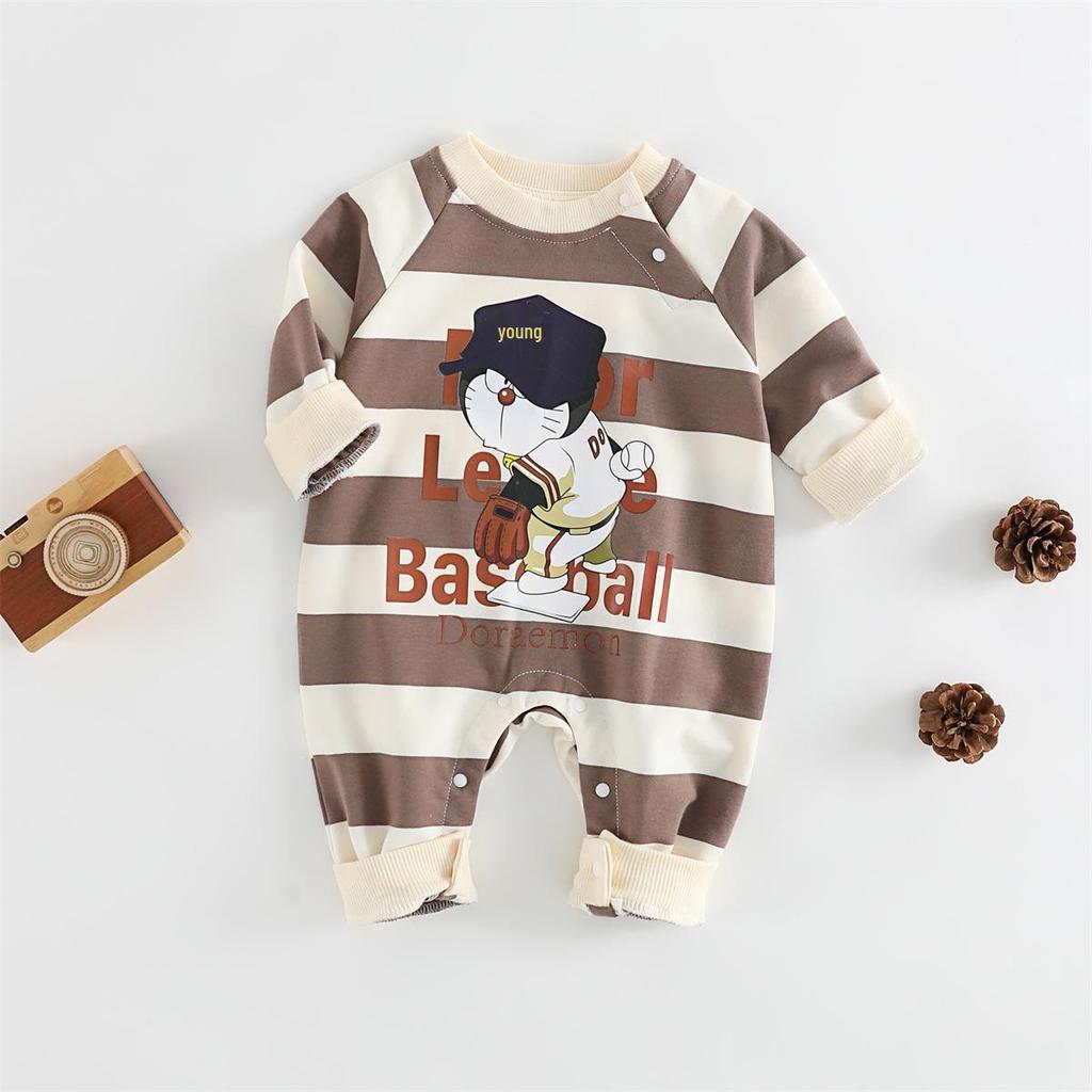 Spring Baby Romper: Yarn-Dyed Striped Cotton Bodysuit for Boys & Girls