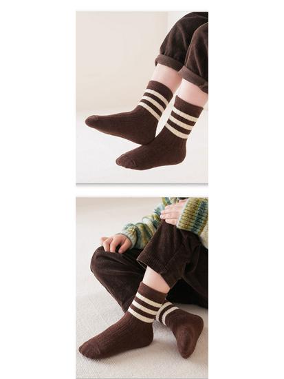 Sada 3 ks - Dětské zesílené ponožky z coral fleecu proti žmolkování pro podzim/zimu, střední výška lýtka, unisex pro chlapce a dívky