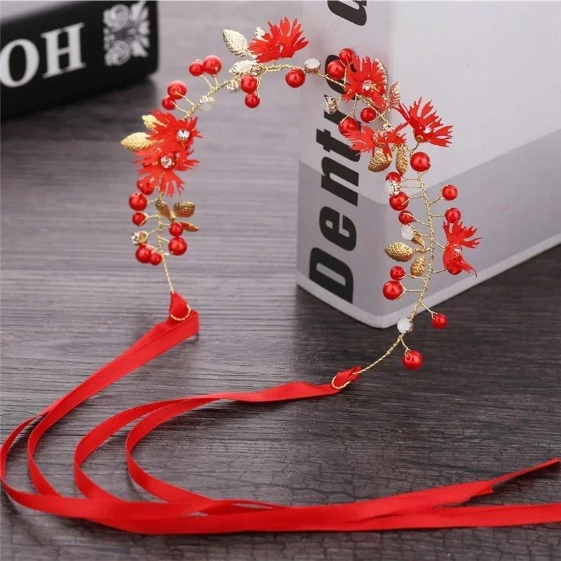 Soft Chain Hair Band Fairy Headdress Wedding  Accessories Chinese Style Bride's Hair Accessories Fabric Flower Pearl