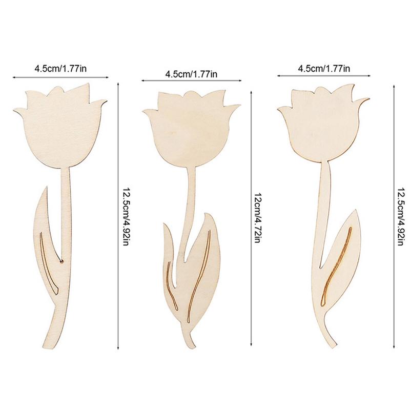 12Pcs Wooden Flower Ornament Unfinished Tulip DIY Painting Crafts Happy Easter Party Spring Home Decoration Kids Gifts Supplies