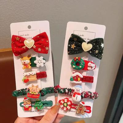 Kids Christmas Gift, 5Pcs/Set Fashion Hair Clip & Tie, Cute Santa Claus, Snowman, Elk Design.
