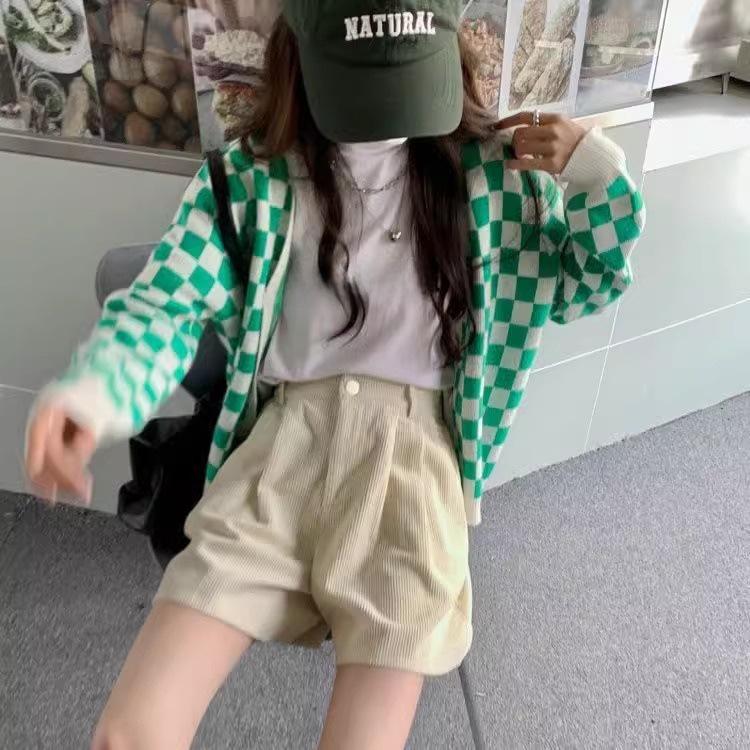 Women's High-Waist Corduroy A-Line Shorts - Autumn/Winter 2023 Collection: Slim, Retro, Casual Style