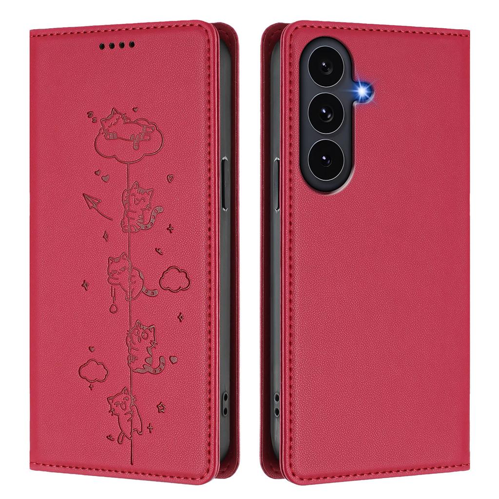 For Samsung Galaxy S25 FE Case RFID Blocking Wallet Stand Imprinted Cat Pattern Leather Phone Cover