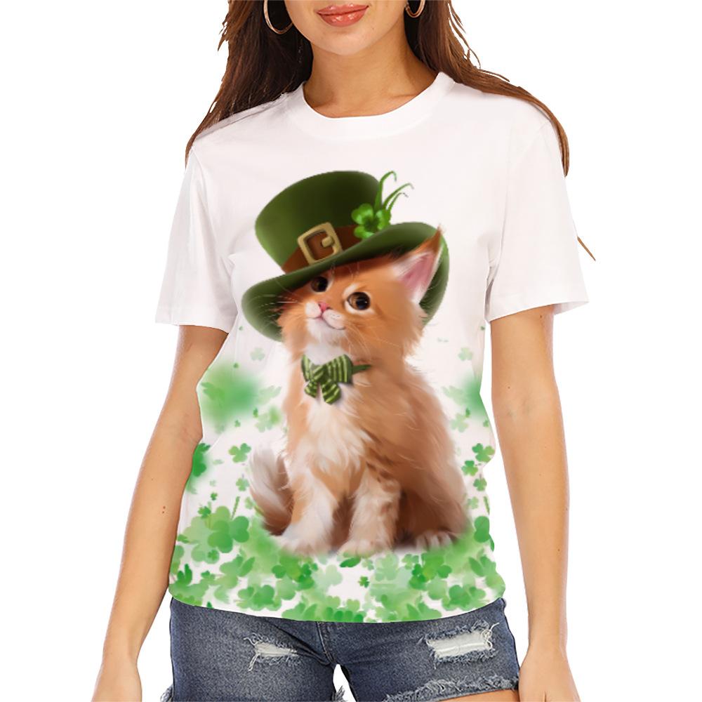 Letní dámské tričko s kulatým výstřihem a 3D potiskem zvířat, módní ležérní s krátkým rukávem