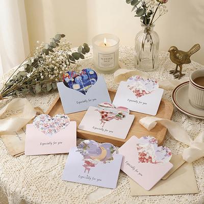 5 Pieces of Oil Painting, Three-dimensional Love, Creative Gift Cards, Artistic and Envelope Hand Drawn Greeting Cards