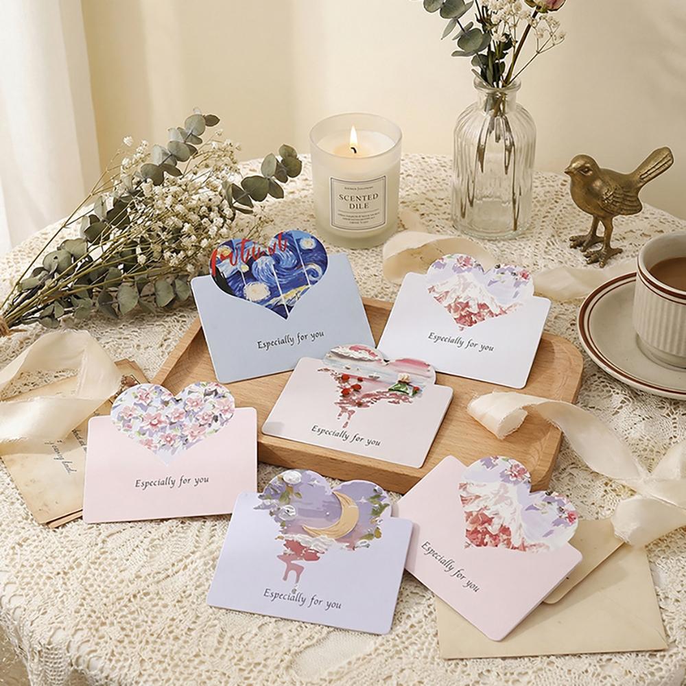 5 pieces of oil painting, three-dimensional love, creative gift cards, artistic and envelope hand drawn greeting cards