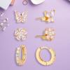 6PCS Stainless Steel Zircon Flower Pendant Hoop Earrings Set for Women Simple Butterfly Cartilage Earring Piercing Jewelry