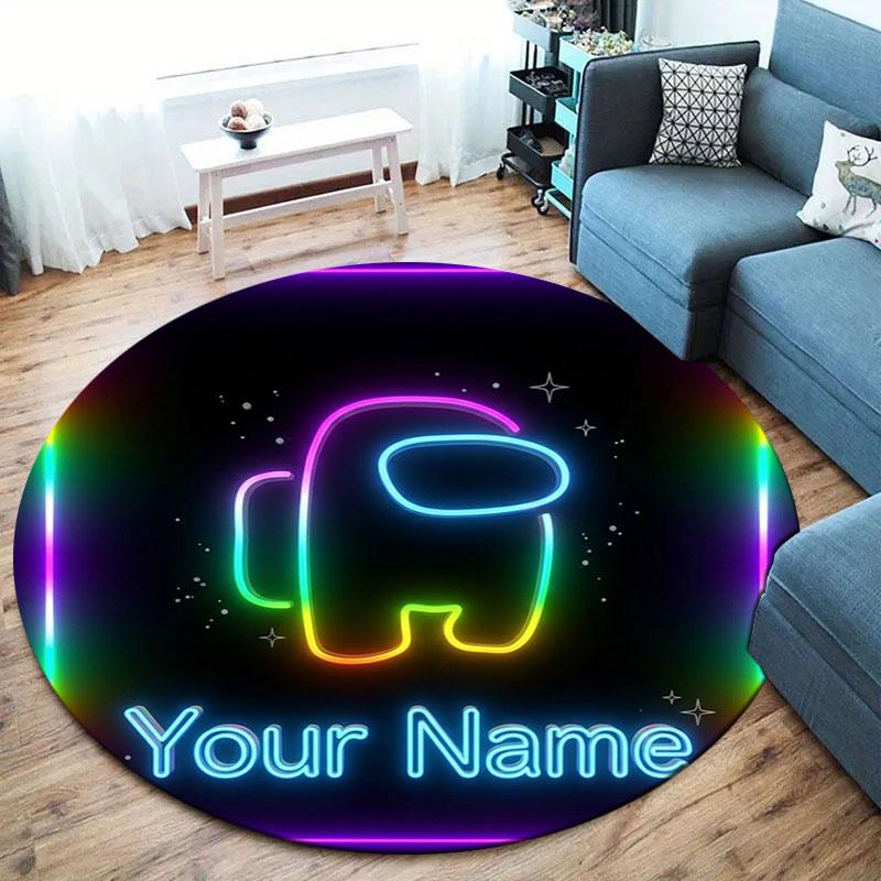 Among Us Custom Name Round Area Rug,Carpet Rug for Living Room Bedroom Sofa Playroom Decor,Non-slip Floor Mat