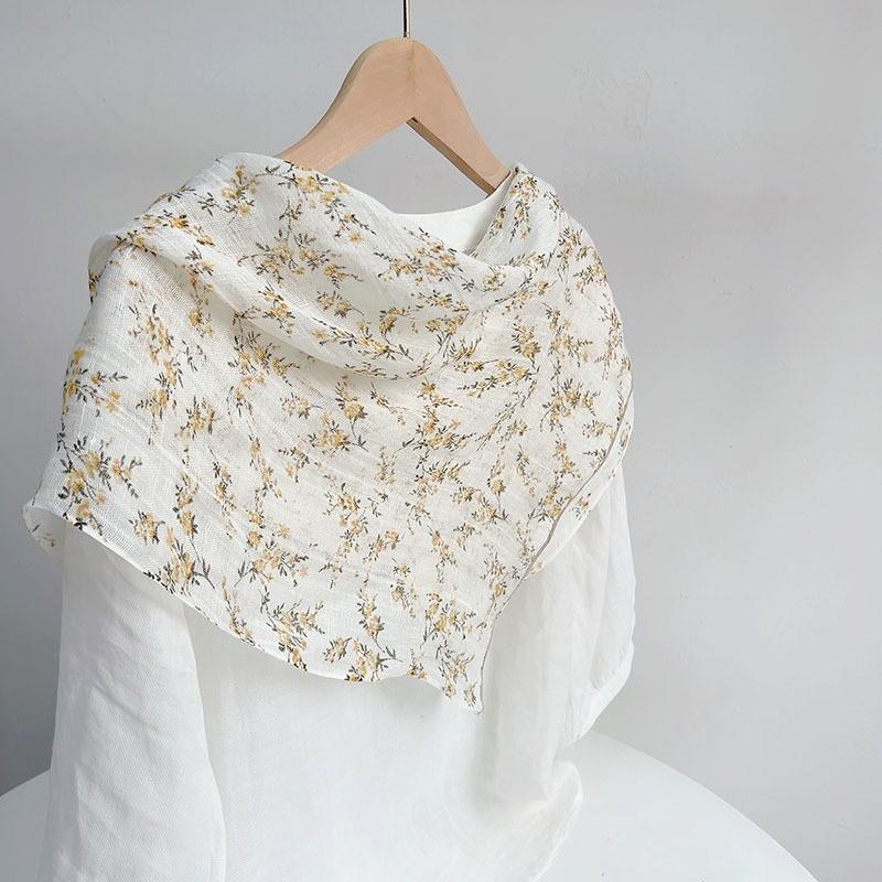 Literary And Elegant Yarn-Dyed Linen Plaid 70Cm Small Square Scarf, Neck Protection Japanese Simple And Versatile Small Scarf