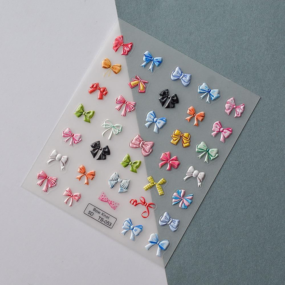 5D Waterproof Embossed Bow Nail Stickers: Minimalist Japanese-Korean Design